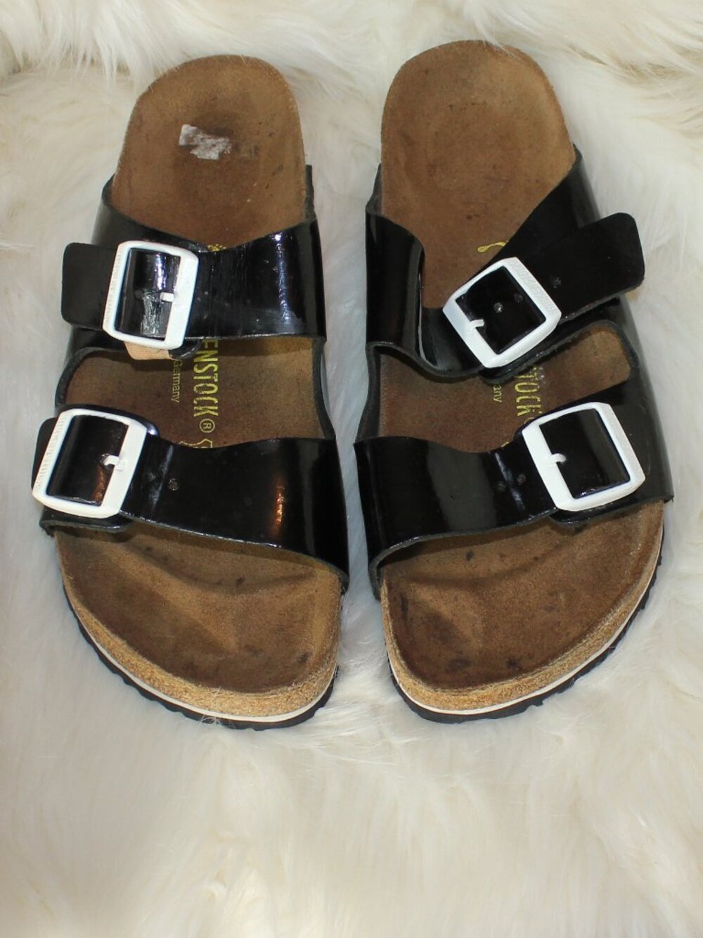 Birkenstock Black shine white buckles sleepers size 42 /11-11.5